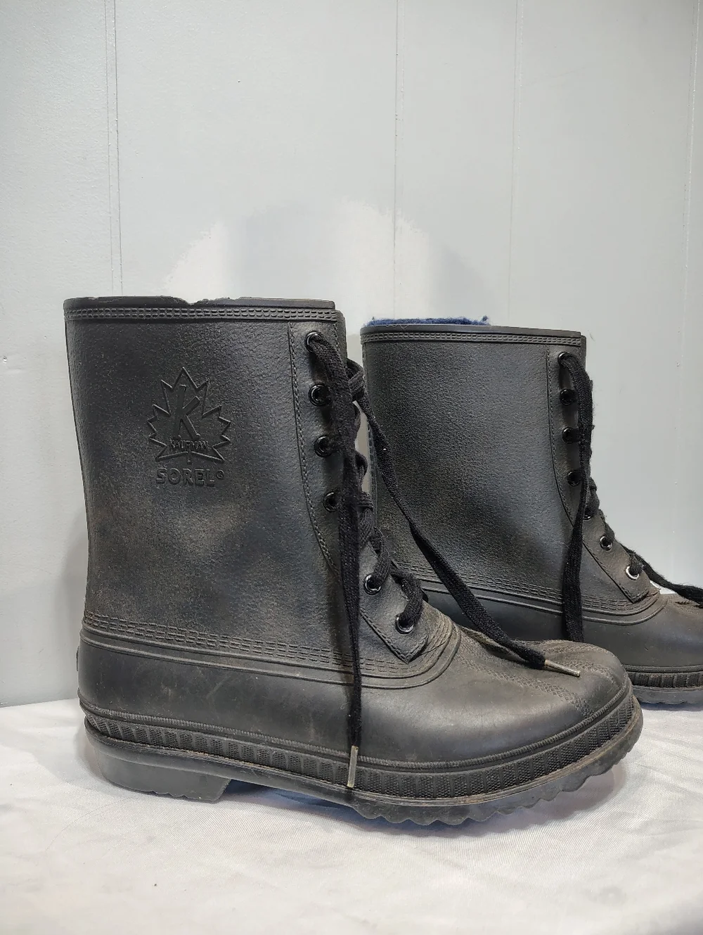 Sorel Kaufman Canada Black Rubber Rain Boots Men’s 8 Insulated Wool Lined